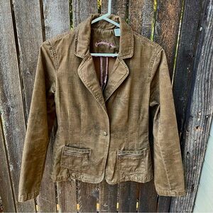 Caribbean Joe Brown Floral Plaid Cotton 1 Button Blazer Sz 8